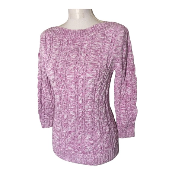Lands End Women’s Knit Pink Tweed Sweater-top Size S 3/4 SLEEVE - Picture 2 of 8